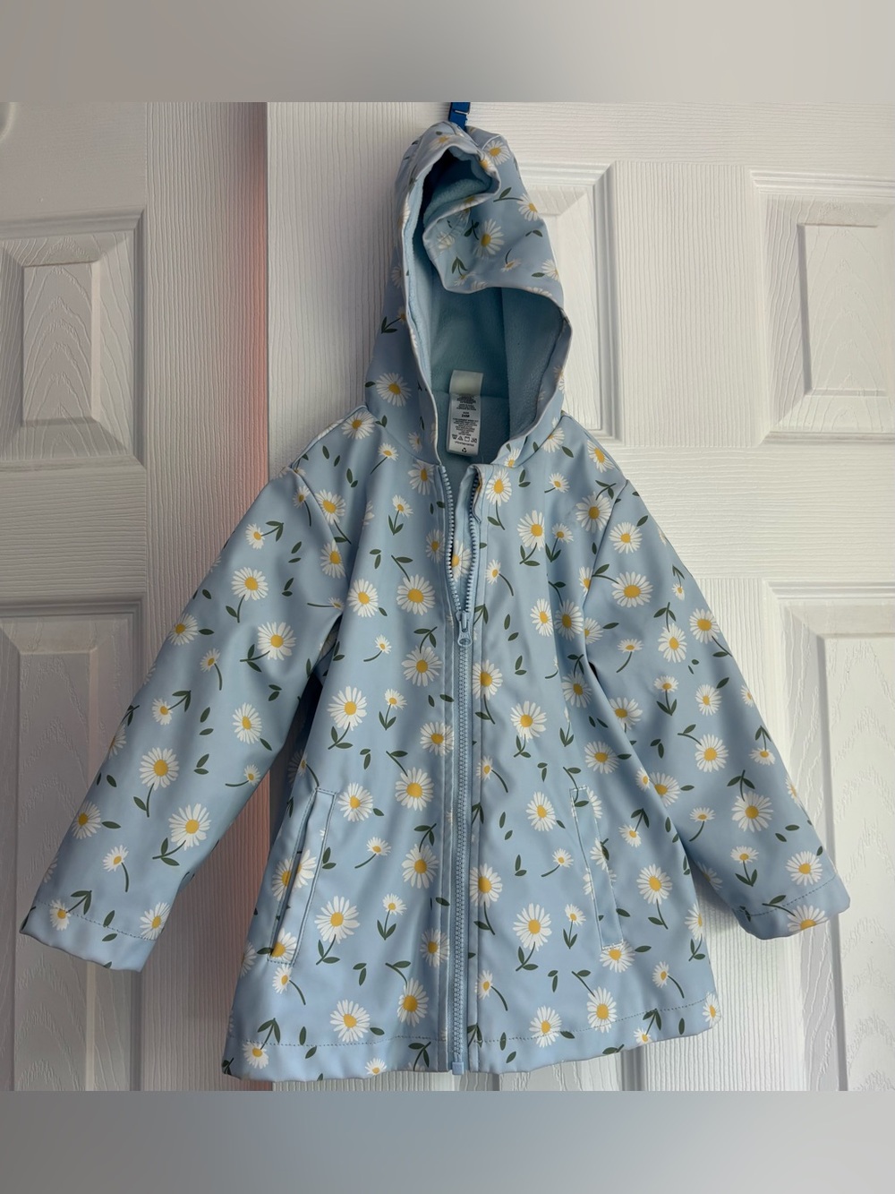Little Me Girls' Light Blue Daisy Fleece Lined Hooded Raincoat Jacket 24M